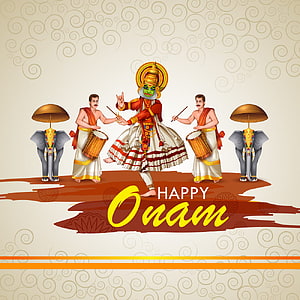 Onam Festival Greeting Card with King Mahabali, Drummers, and Decorated Elephants HD phone wallpaper