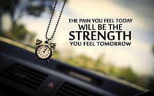 Vintage Alarm Clock Necklace Hanging From Car Rearview Mirror With Inspirational Quote HD wallpaper
