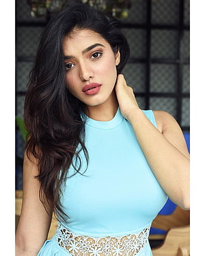 Ketika Sharma in a light blue sleeveless top with white lace waist detail HD phone wallpaper