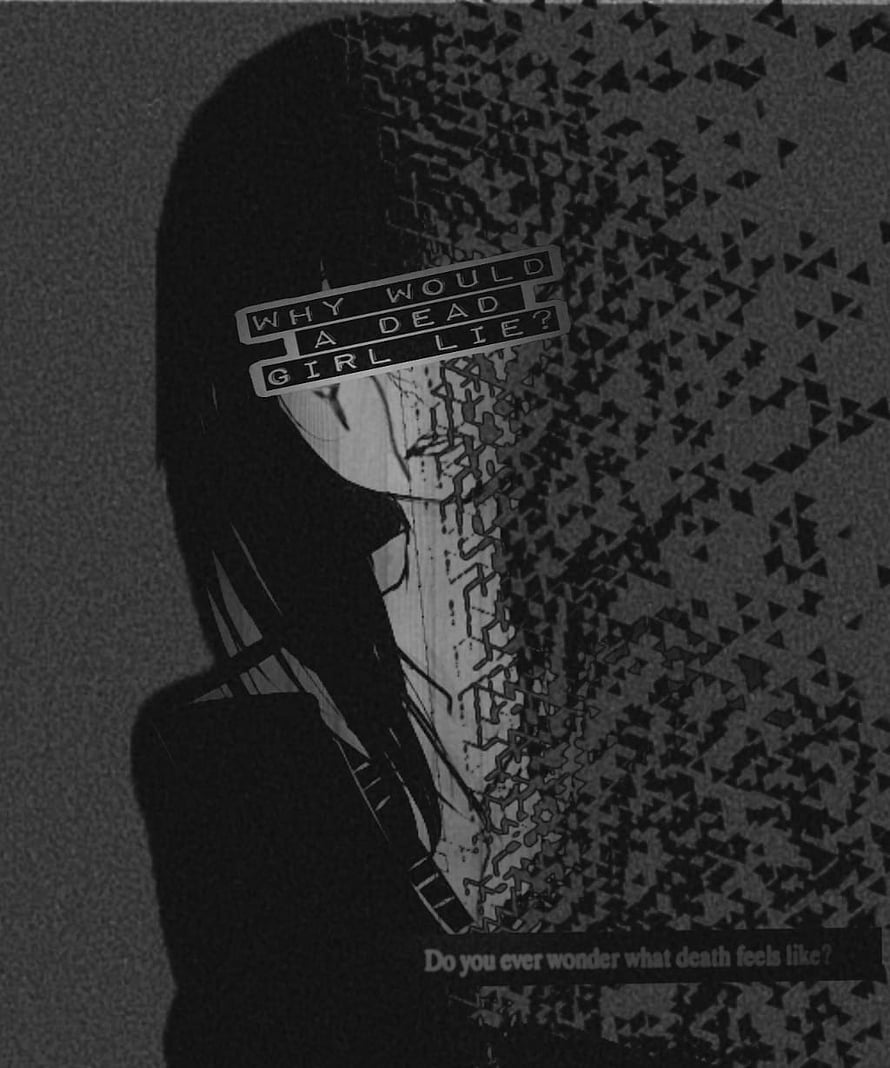 Gothic Anime Girl Dissolving Into Geometric Patterns With Dark Aesthetic Text Overlay HD phone wallpaper