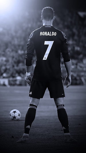 Cristiano Ronaldo in Real Madrid Number 7 Jersey Standing on the Pitch HD phone wallpaper
