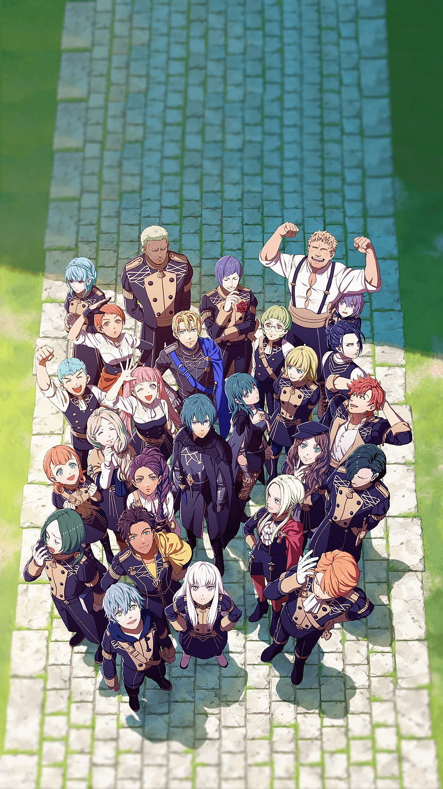 Fire Emblem Three Houses Full Cast Group Portrait on Cobblestone Path HD phone wallpaper