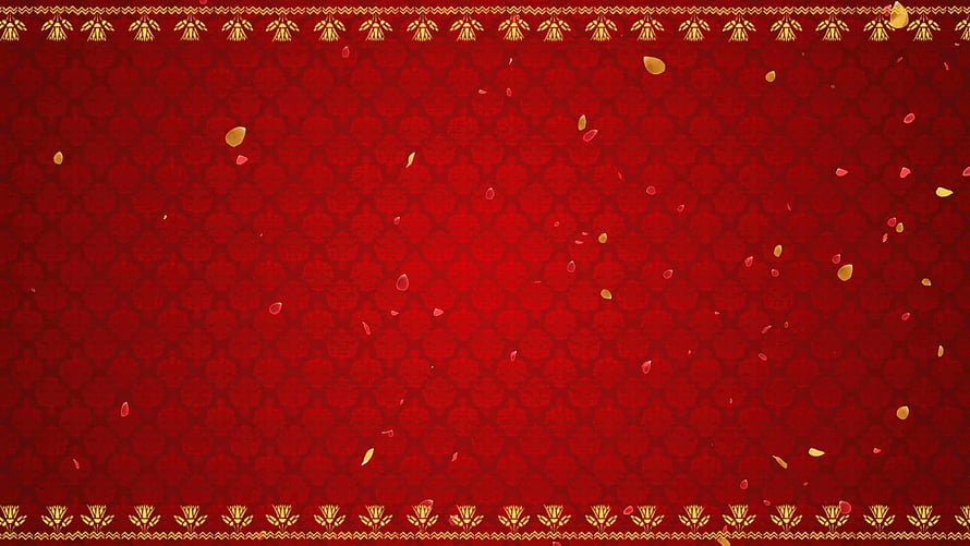 Elegant Red Indian Wedding Background with Gold Floral Border and Floating Petals HD wallpaper
