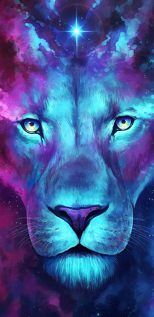 Cosmic Lion Portrait with Nebula Colors and Starlight HD phone wallpaper