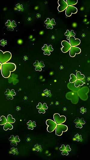 Glowing Green Four Leaf Clovers on Dark Background for St Patricks Day HD phone wallpaper