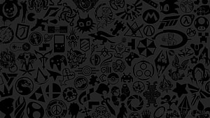 Dark Gaming Icon Pattern with Retro Controllers and Franchise Logos HD wallpaper
