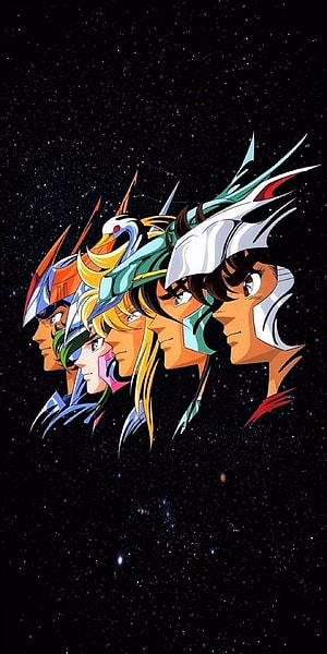 Saint Seiya Bronze Saints Profile Lineup Against Starry Night Sky HD phone wallpaper