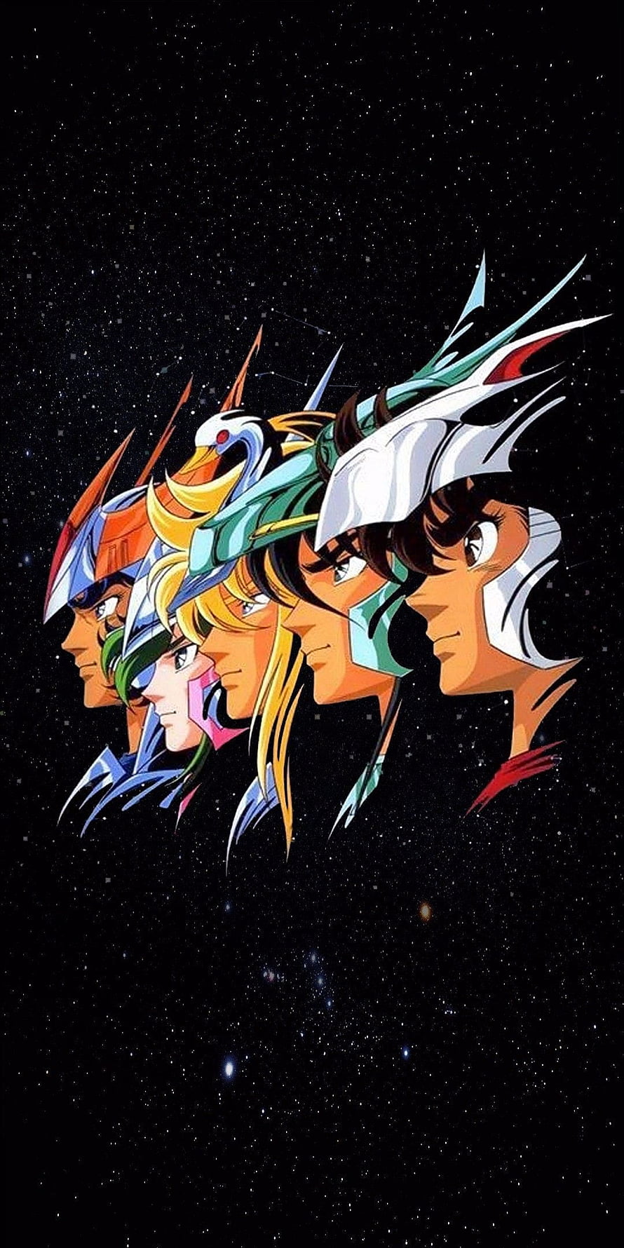 Saint Seiya Bronze Saints Profile Lineup Against Starry Night Sky HD phone wallpaper