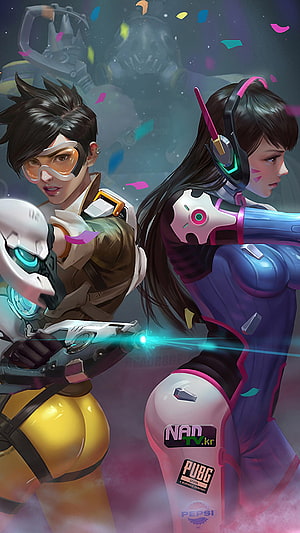 Tracer and Dva Overwatch Heroines in Futuristic Combat Gear with Neon Accents HD phone wallpaper