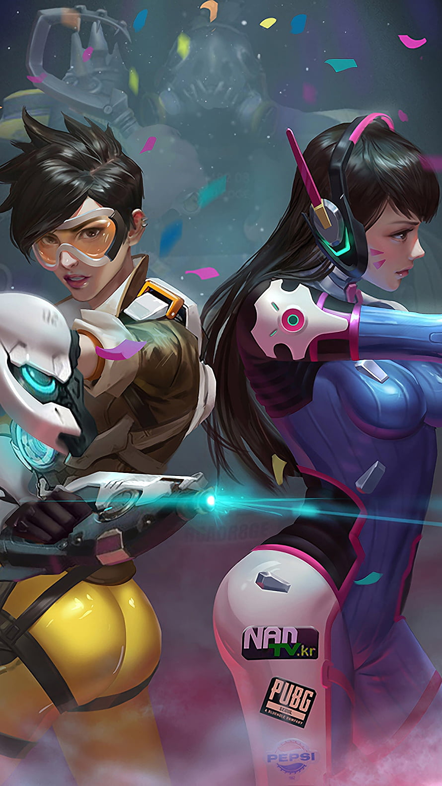 Tracer and Dva Overwatch Heroines in Futuristic Combat Gear with Neon Accents HD phone wallpaper