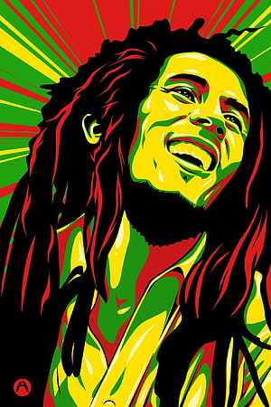 Bob Marley Rastafarian Portrait in Red Green and Yellow Pop Art Style HD phone wallpaper
