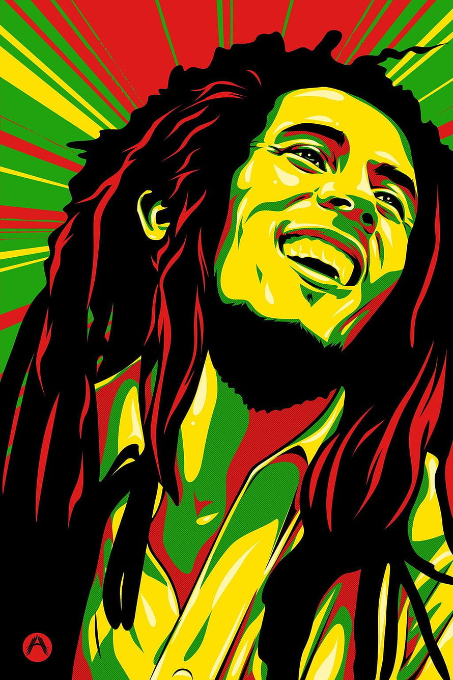 Bob Marley Rastafarian Portrait in Red Green and Yellow Pop Art Style HD phone wallpaper