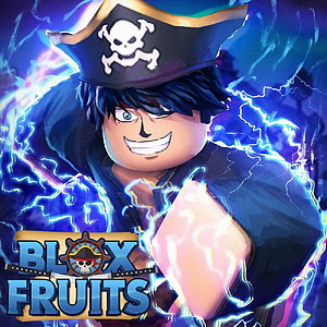 Blox Fruits Anime Character Wearing Pirate Hat Surrounded by Blue Electric Lightning HD phone wallpaper