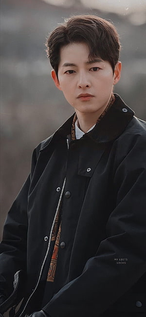 Song Joong Ki in Vincenzo Wearing a Black Jacket with a Serious Expression HD phone wallpaper