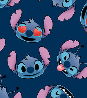 Cute Stitch Emoji Pattern with Heart Eyes on Dark Blue Background HD phone wallpaper