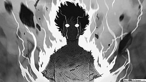 Mob Psycho 100 Black and White Anime Character with Glowing Eyes and Energy Aura HD wallpaper