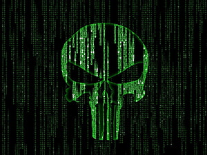 The Matrix Green Digital Skull with Falling Code Rain on Black Background HD wallpaper
