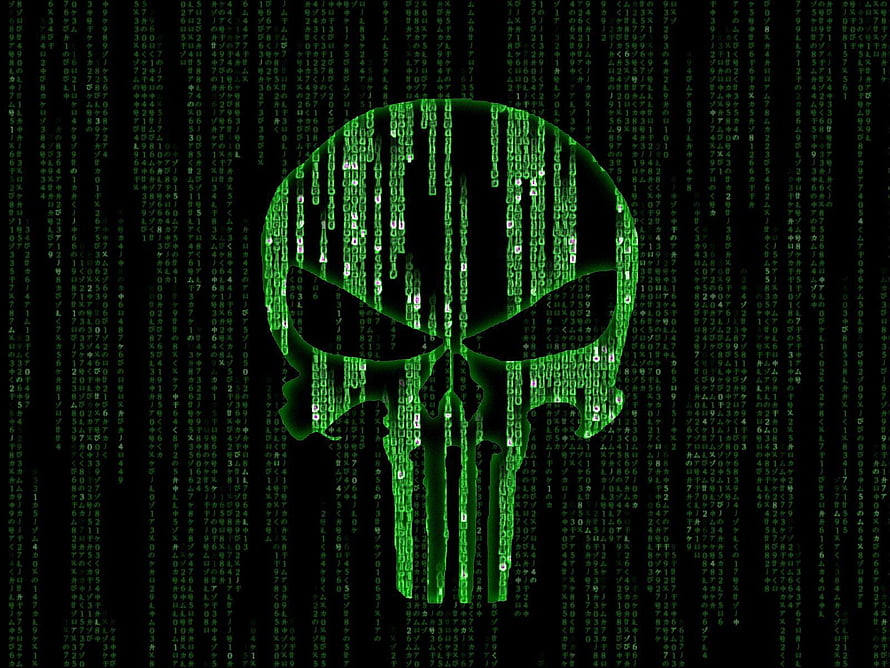 The Matrix Green Digital Skull with Falling Code Rain on Black Background HD wallpaper