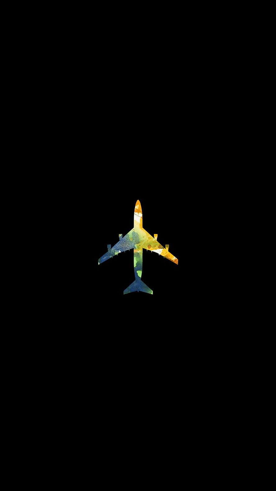 Minimalist Watercolor Airplane Silhouette on Black Background HD phone wallpaper