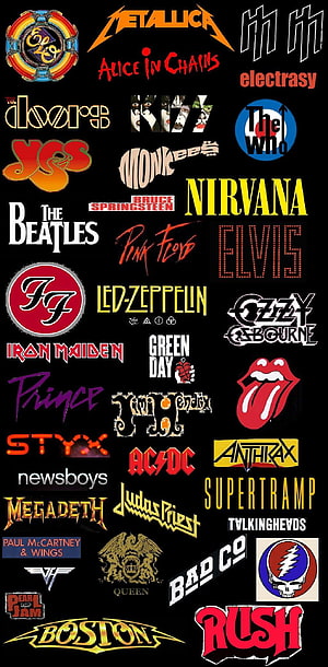 Classic Rock and Metal Band Logo Collection on Black Background HD phone wallpaper