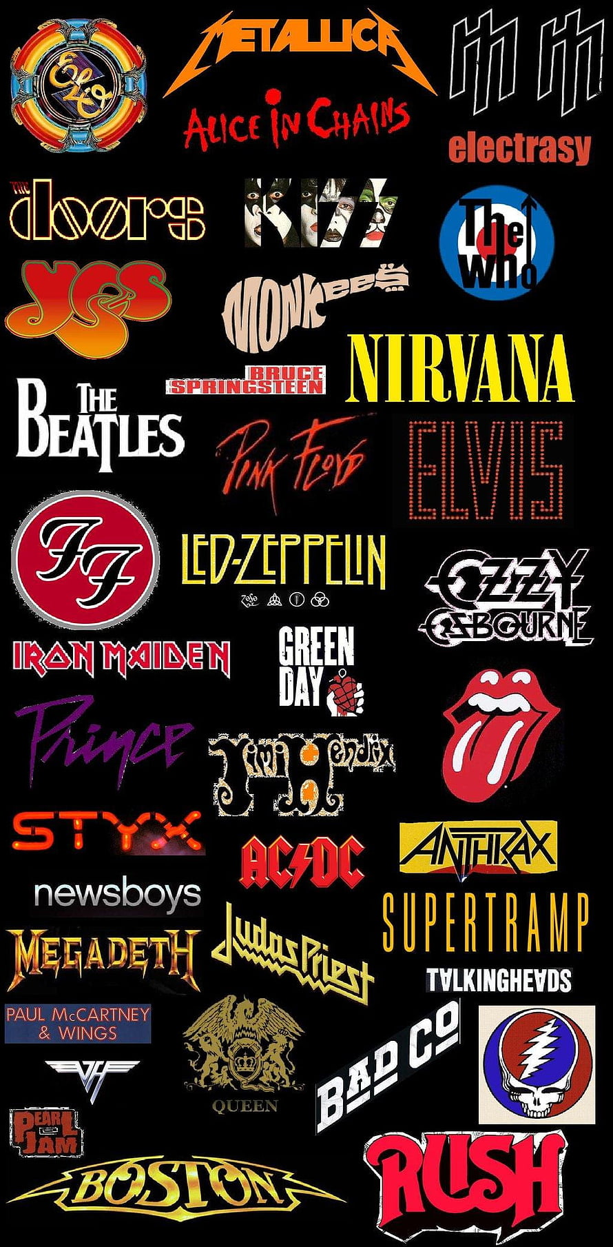 Classic Rock and Metal Band Logo Collection on Black Background HD phone wallpaper