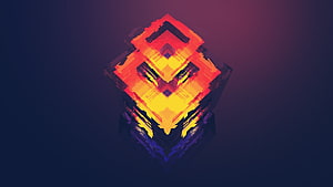 Abstract Geometric Diamond with Fiery Orange and Yellow Gradient on Dark Purple Background HD wallpaper