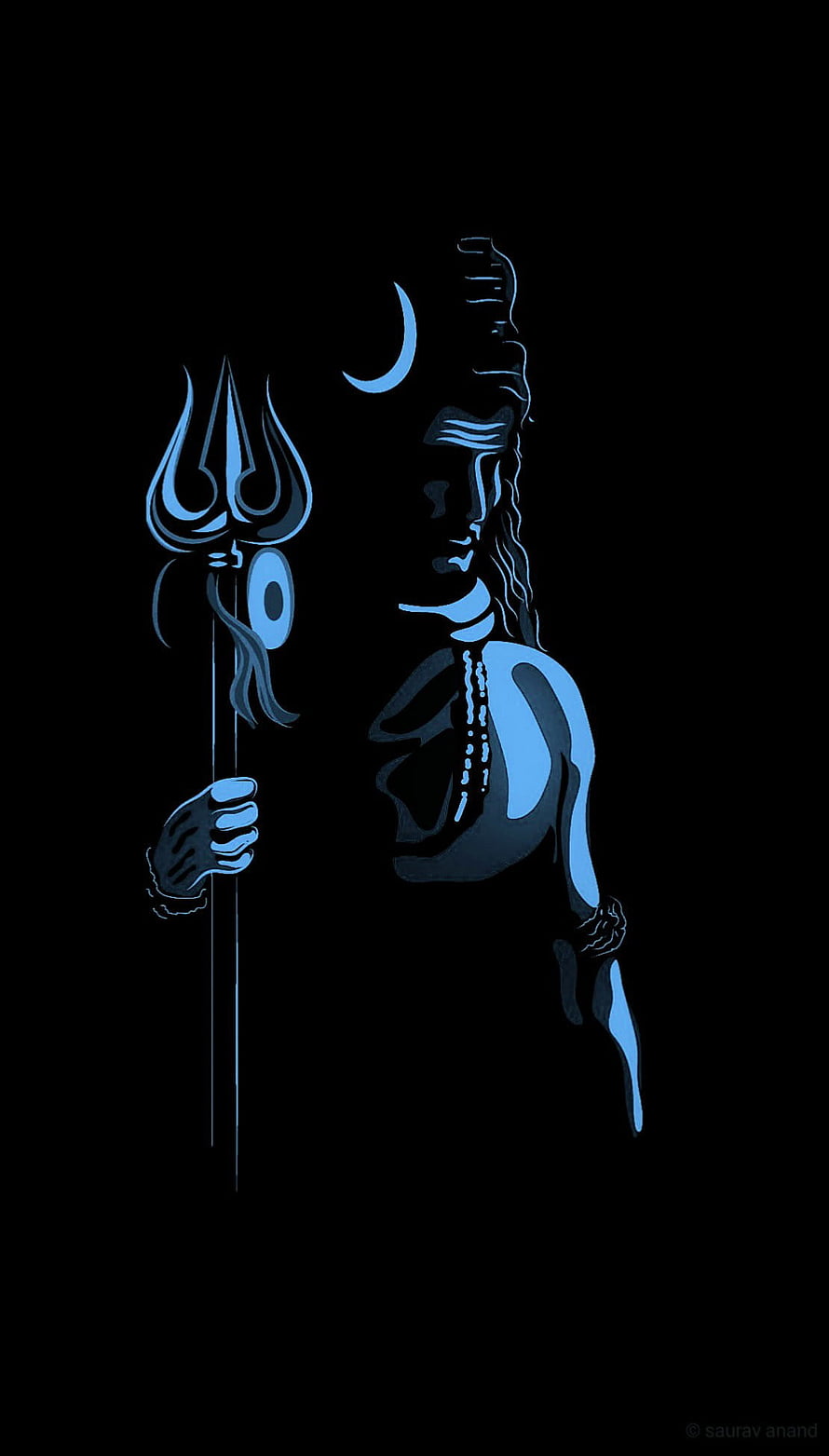 Lord Shiva Shadow Art with Trishul and Crescent Moon on Black Background HD phone wallpaper