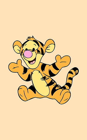 Baby Tigger from Winnie the Pooh in a playful jumping pose on a warm beige background HD phone wallpaper