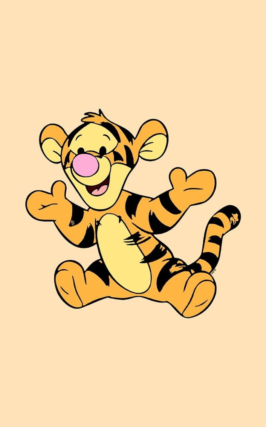 Baby Tigger from Winnie the Pooh in a playful jumping pose on a warm beige background HD phone wallpaper