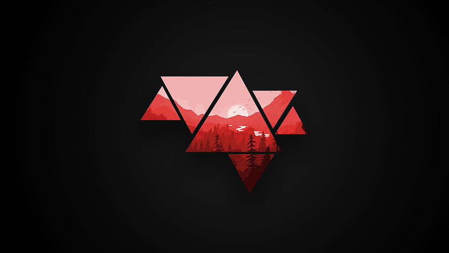 Geometric Red Mountain Landscape in Triangular Frames on Black Background HD wallpaper