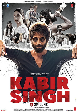 Kabir Singh Movie Poster Featuring Bearded Man in Sunglasses with Dramatic Collage Background HD phone wallpaper