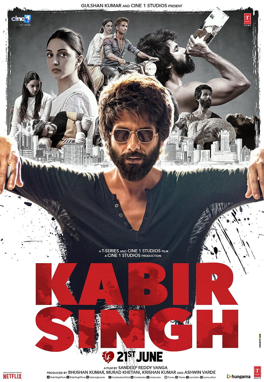 Kabir Singh Movie Poster Featuring Bearded Man in Sunglasses with Dramatic Collage Background HD phone wallpaper