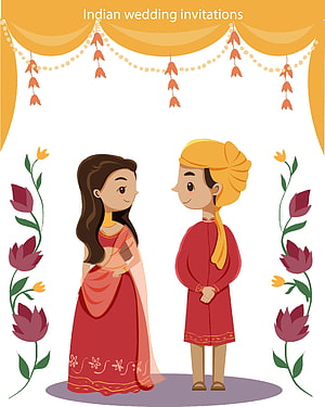 South Indian Bride And Groom Cartoon Wedding Invitation Illustration HD phone wallpaper