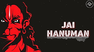 Jai Hanuman Red Stylized Illustration on Black Background HD wallpaper