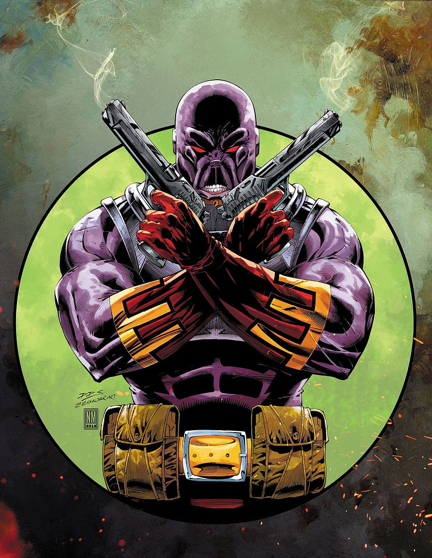 Bane Comic Book Illustration with Crossed Pistols and Purple Suit HD phone wallpaper