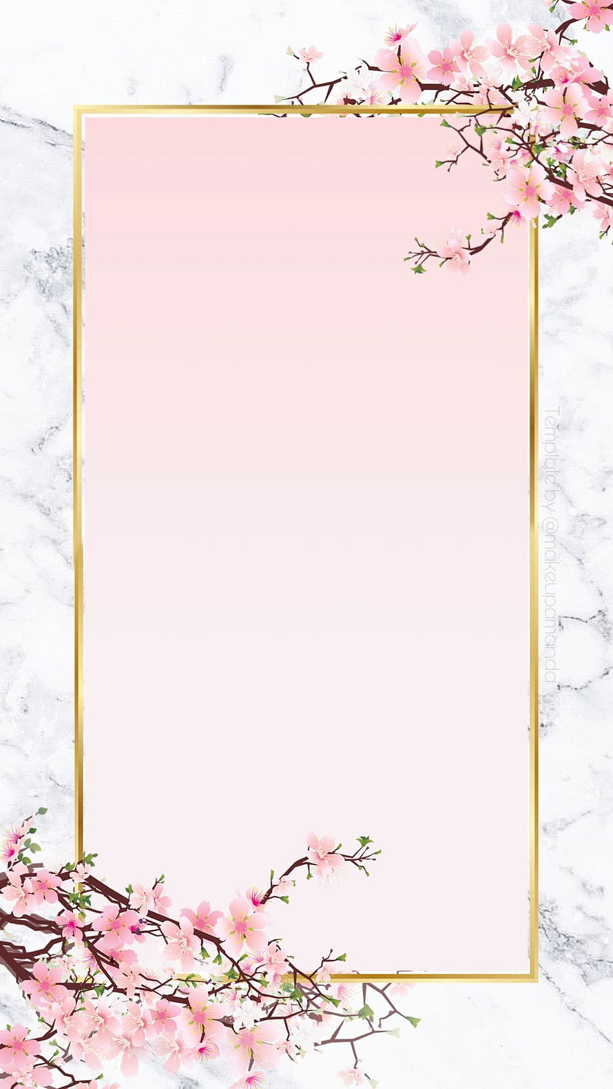 Elegant Pastel Pink Floral Frame with Gold Border and Marble Background HD phone wallpaper