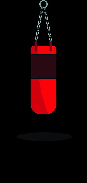 Red Boxing Punch Bag Hanging from Metal Chains on Black Background HD phone wallpaper