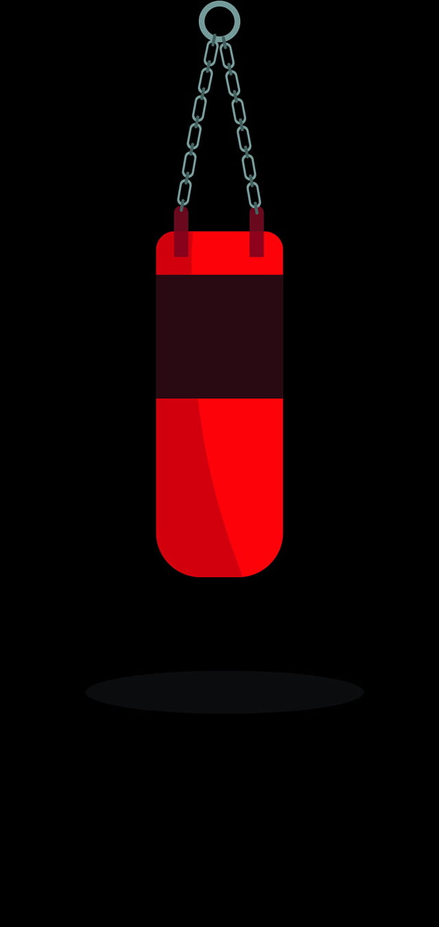 Red Boxing Punch Bag Hanging from Metal Chains on Black Background HD phone wallpaper