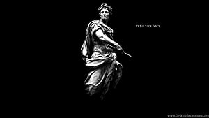 Roman General Statue with Sword and Laurel Wreath on Black Background HD wallpaper