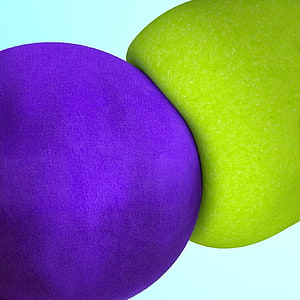 Abstract Minimalist Wallpaper Featuring Overlapping Purple and Lime Green Spheres on a Pale Cyan Background HD phone wallpaper