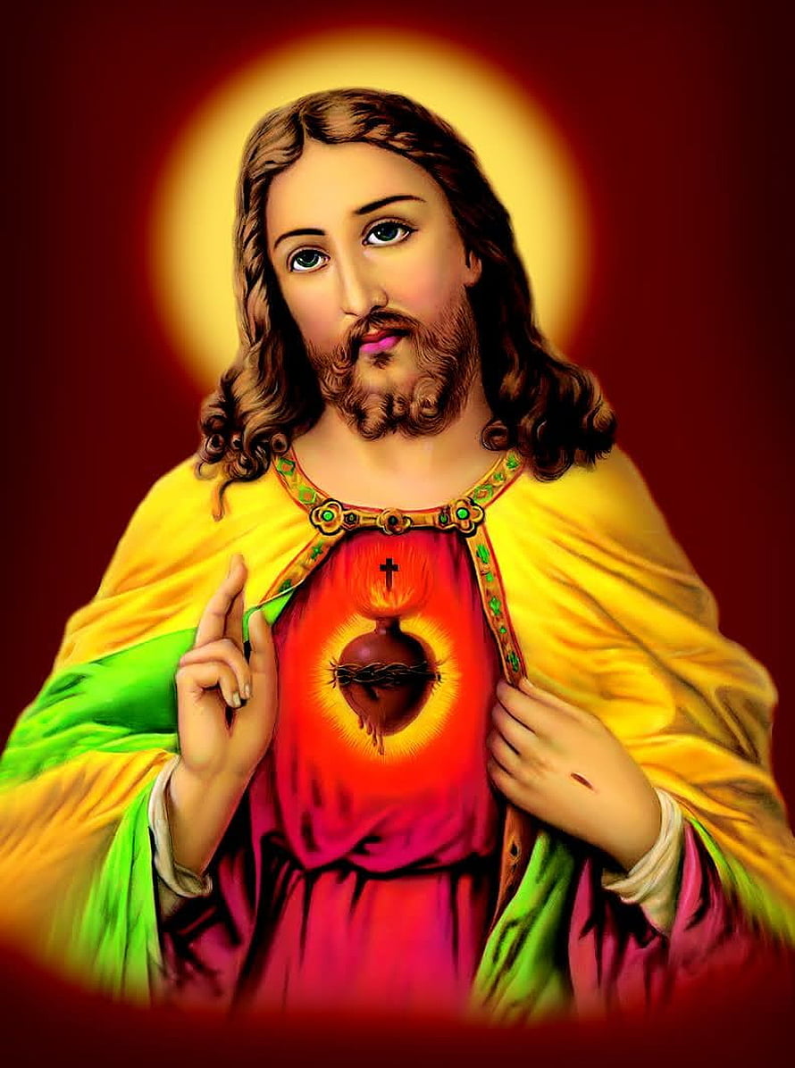 Sacred Art of the Sacred Heart of Jesus with Crown of Thorns and Radiant Halo HD phone wallpaper