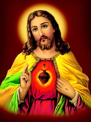 Sacred Portrait of Jesus Christ with Sacred Heart and Divine Halo HD phone wallpaper