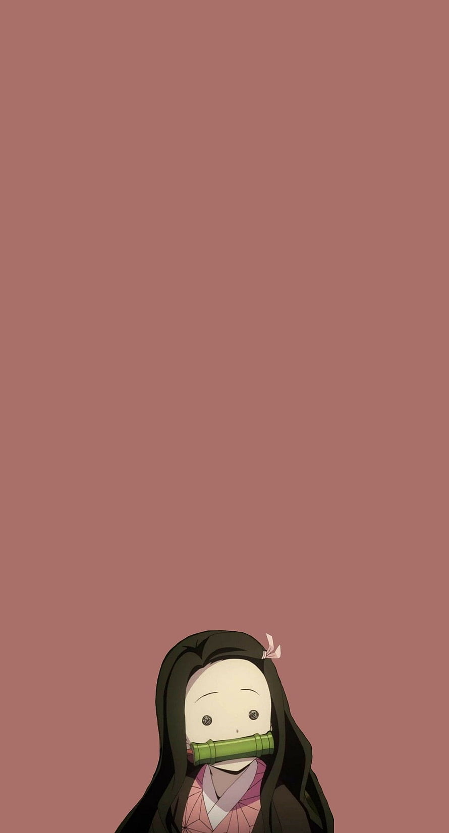 Nezuko Kamado from Demon Slayer in a minimalist chibi style with bamboo muzzle on a solid background HD phone wallpaper