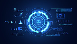 Futuristic Blue Cybersecurity Dashboard with Central Lock Icon and Data Visualization Elements HD wallpaper
