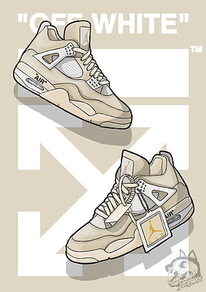 Off-White x Air Jordan 4 Sneaker Illustration in Beige and White HD phone wallpaper