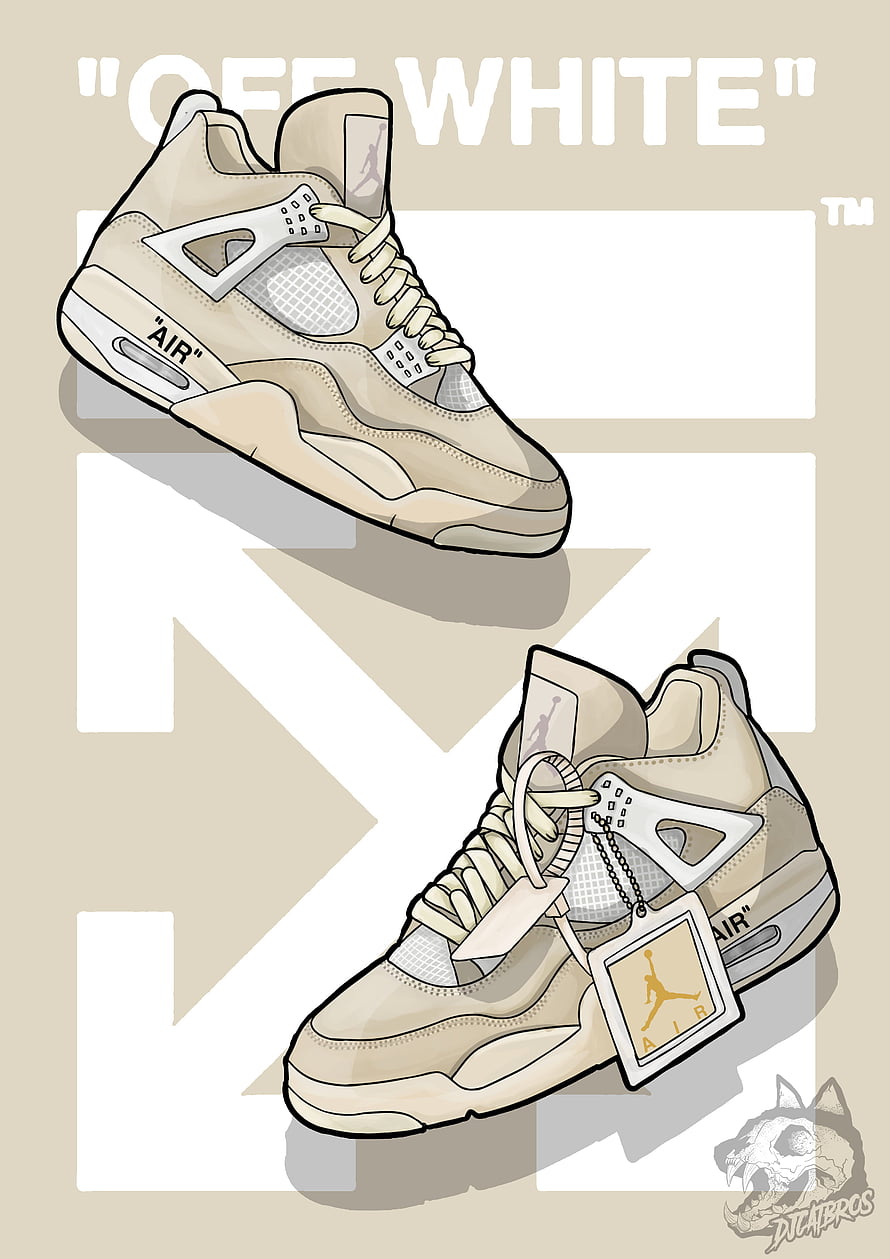 Off-White x Air Jordan 4 Sneaker Illustration in Beige and White HD phone wallpaper