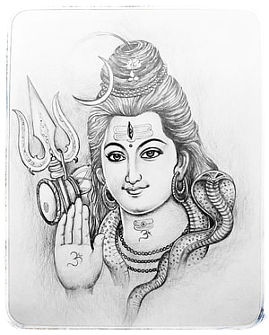 Lord Shiva Pencil Sketch with Trishul, Snake, and Third Eye HD phone wallpaper