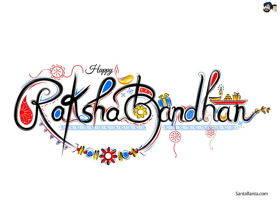 Festive Raksha Bandhan Greeting Card with Decorative Calligraphy and Traditional Motifs HD wallpaper