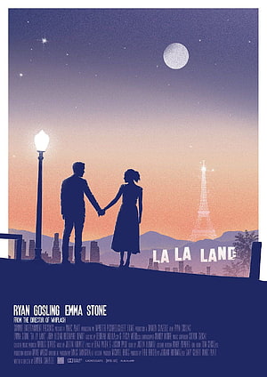 La La Land Movie Poster Featuring Ryan Gosling and Emma Stone Silhouettes in Paris HD phone wallpaper