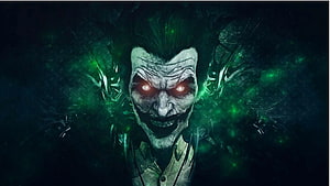 Joker Dark Portrait With Glowing Red Eyes And Green Energy Aura HD wallpaper